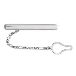 Rhodium Plated Sterling Silver Polished Button Chain Tie Bar